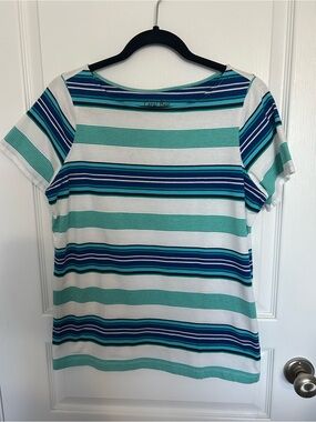 Coral Bay White, Teal & Blue Striped Short Sleeve Tee